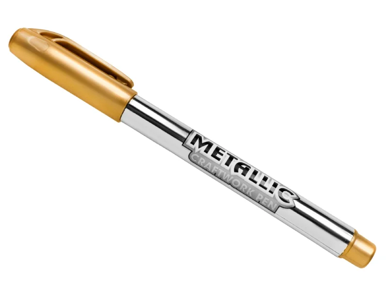 A pen on a white background with "metallic" text on it
