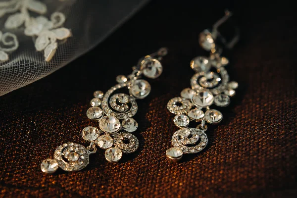 Elegant Bridal Earrings and Lace Detail